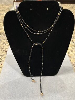 Wrap Black and Gold Beaded Necklace 52inch long